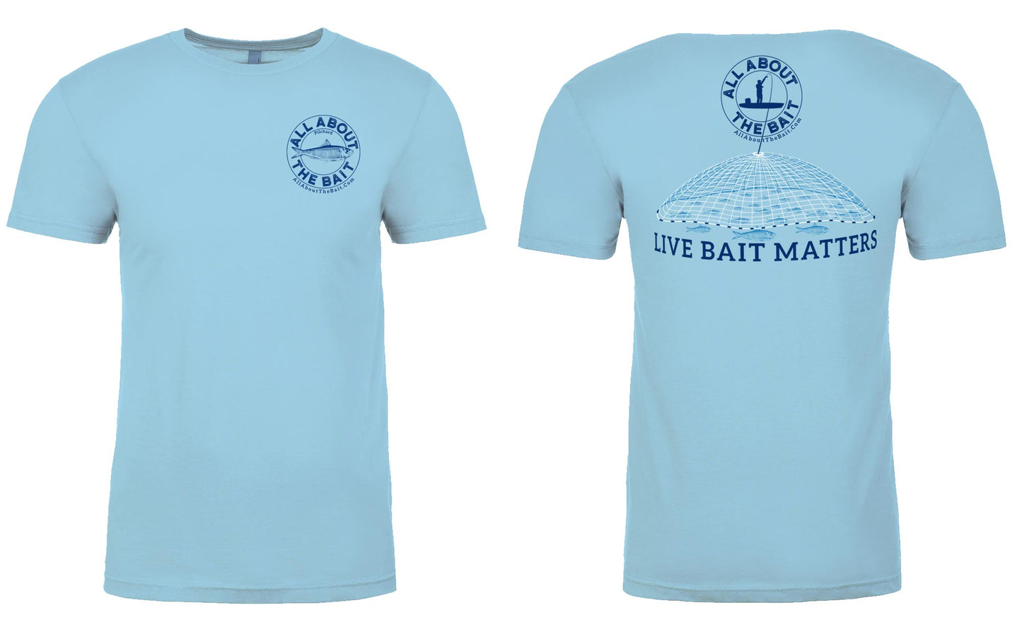 LIVE BAIT MATTERS - LIGHT BLUE - SHORT Sleeve Performance Shirt - 100% Polyester- FREE DELIVERY
